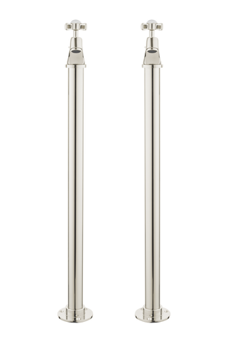 Vintage Bath Pillar Taps On Pipe Stands - Cross Handle